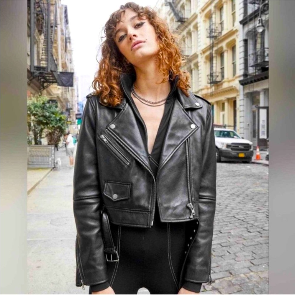 NWT REBECCA MINKOFF Faux Leather Moto Jacket Black size M Women's Biker Jacket